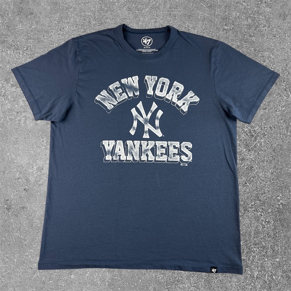 47 Brand New York Yankees MLB‎ Graphic T-Shirt Mens Medium Navy Blue Retro Tee